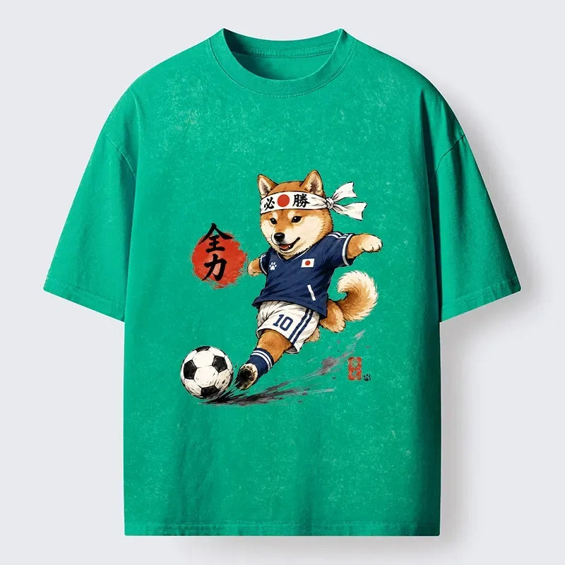 Kyoto-Lion Cool Japan Soccer Shiba Athlete Art Washed T-Shirt