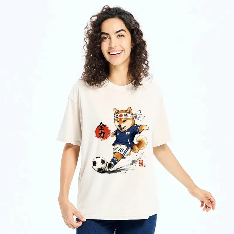 Kyoto-Lion Cool Japan Soccer Shiba Athlete Art Washed T-Shirt
