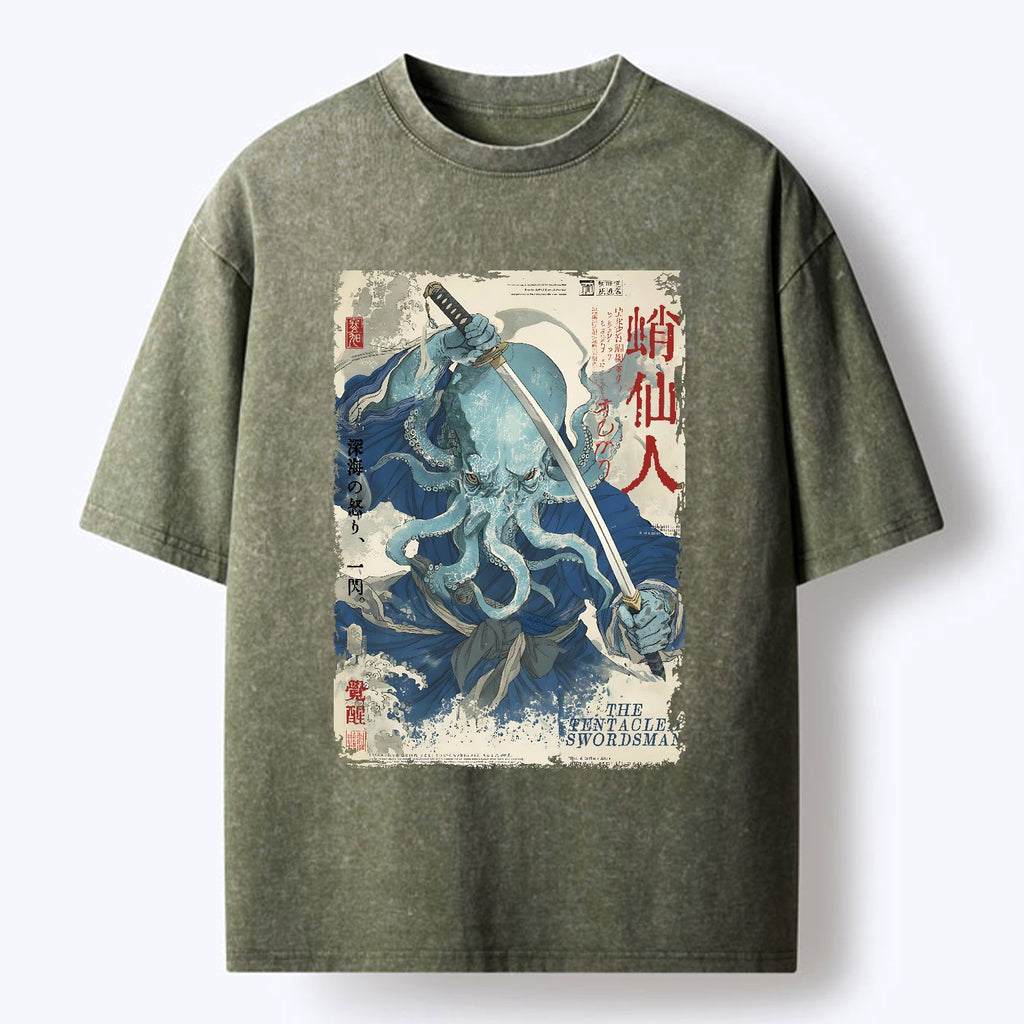Japanese Octopus Washed T-Shirt for Summer