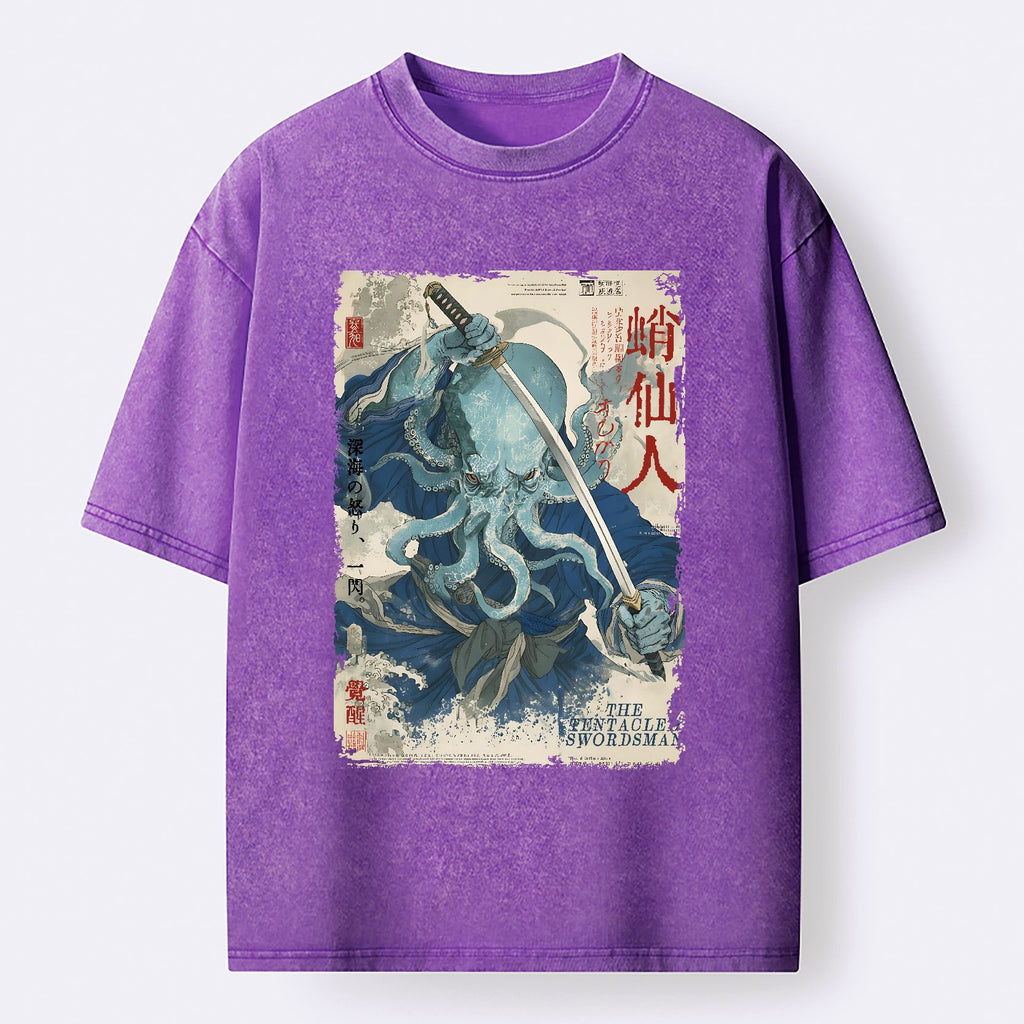 Japanese Octopus Washed T-Shirt for Summer