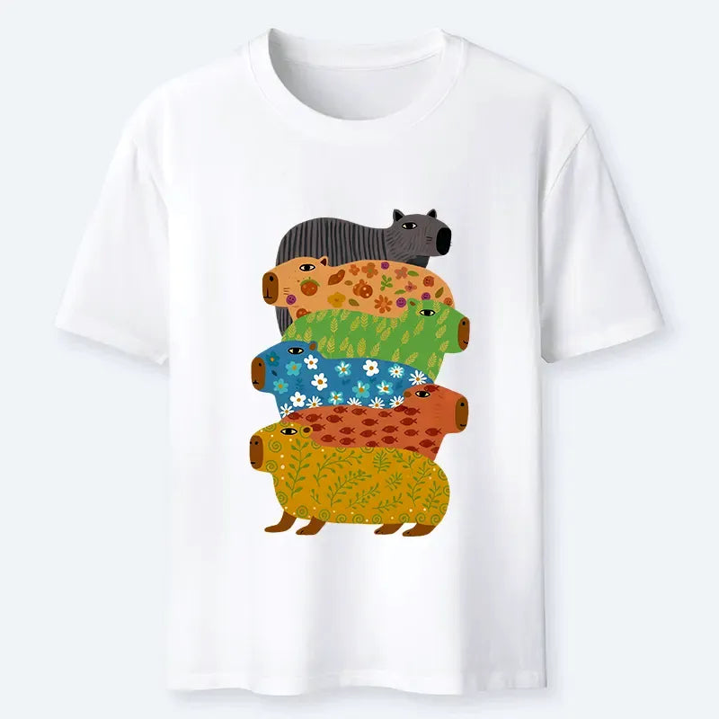 Japanese colorful capybara t-shirt for casual