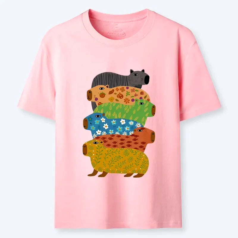 Japanese colorful capybara t-shirt for casual