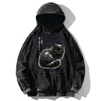 Kyoto-Lion Black Cat Adorned by Snow Washed Hoodie