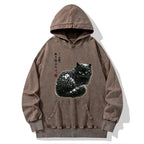 Kyoto-Lion Black Cat Adorned by Snow Washed Hoodie