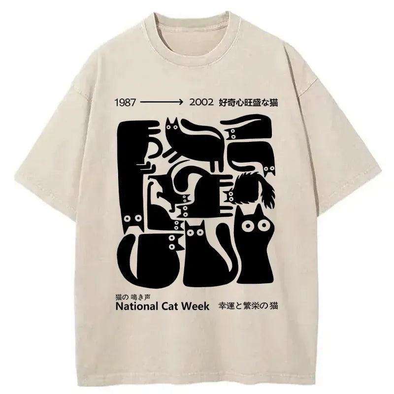 vintage Japanese cat shirt for daily wear