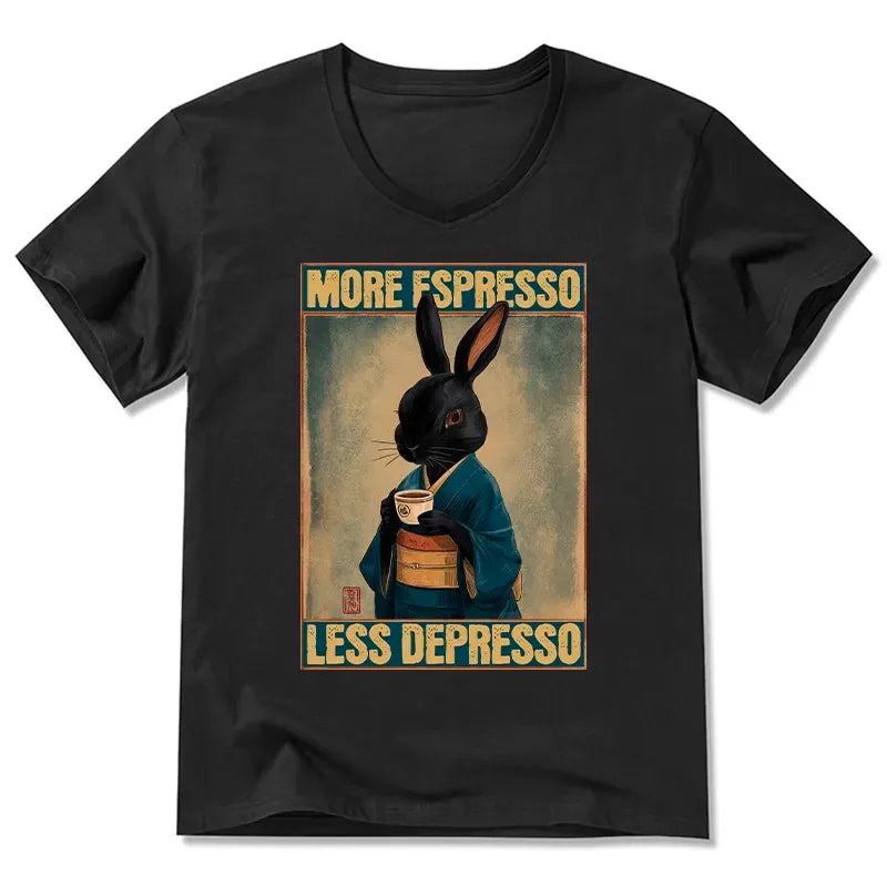 Kyoto-Lion More Espresso Less Depresso Rabbit V-Neck Classic T-Shirt