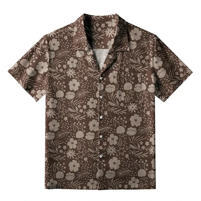Kyoto-Lion Mocha Floral Aloha Hawaiian Shirt
