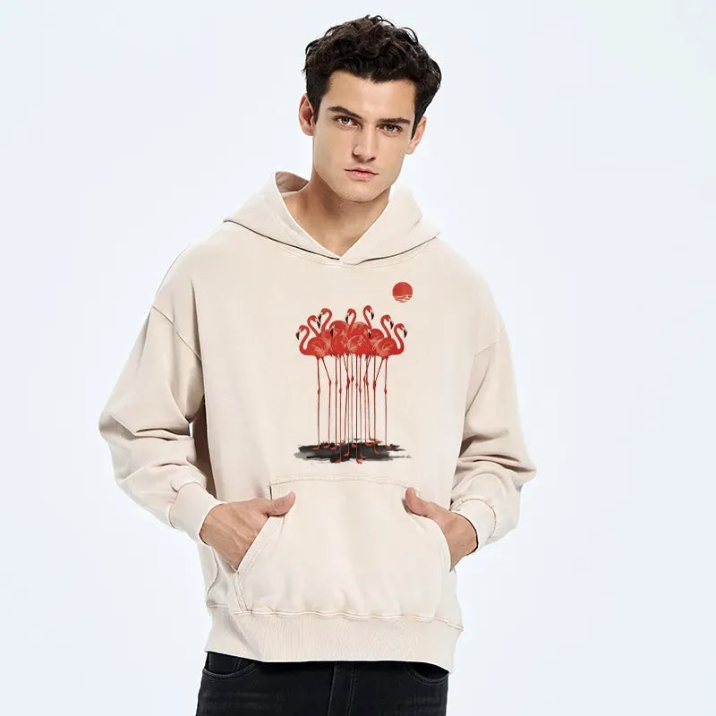 Kyoto-Lion Flamingos at Dusk Washed Hoodie