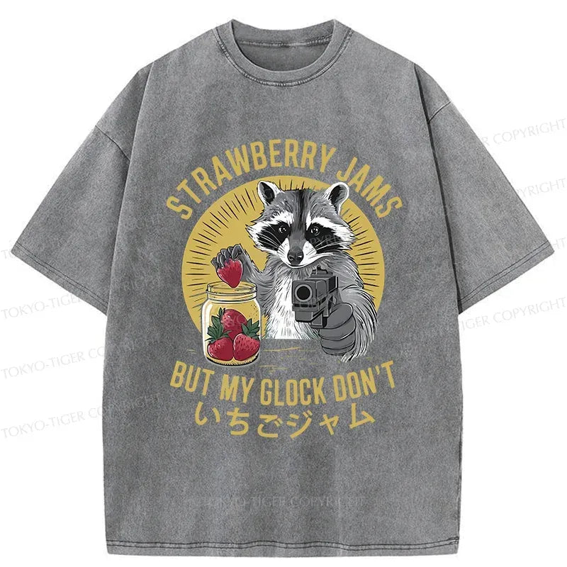Kyoto-Lion Strawberry Jam Raccoon Washed T-Shirt