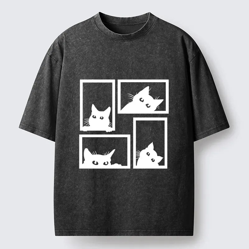 Kyoto-Lion Cats In The Grid Washed T-Shirt