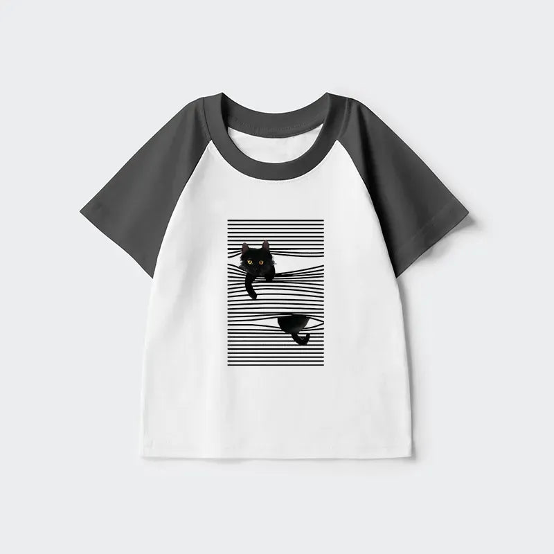 Kyoto-Lion Cat Scratching Curtain Kids Raglan T-shirt