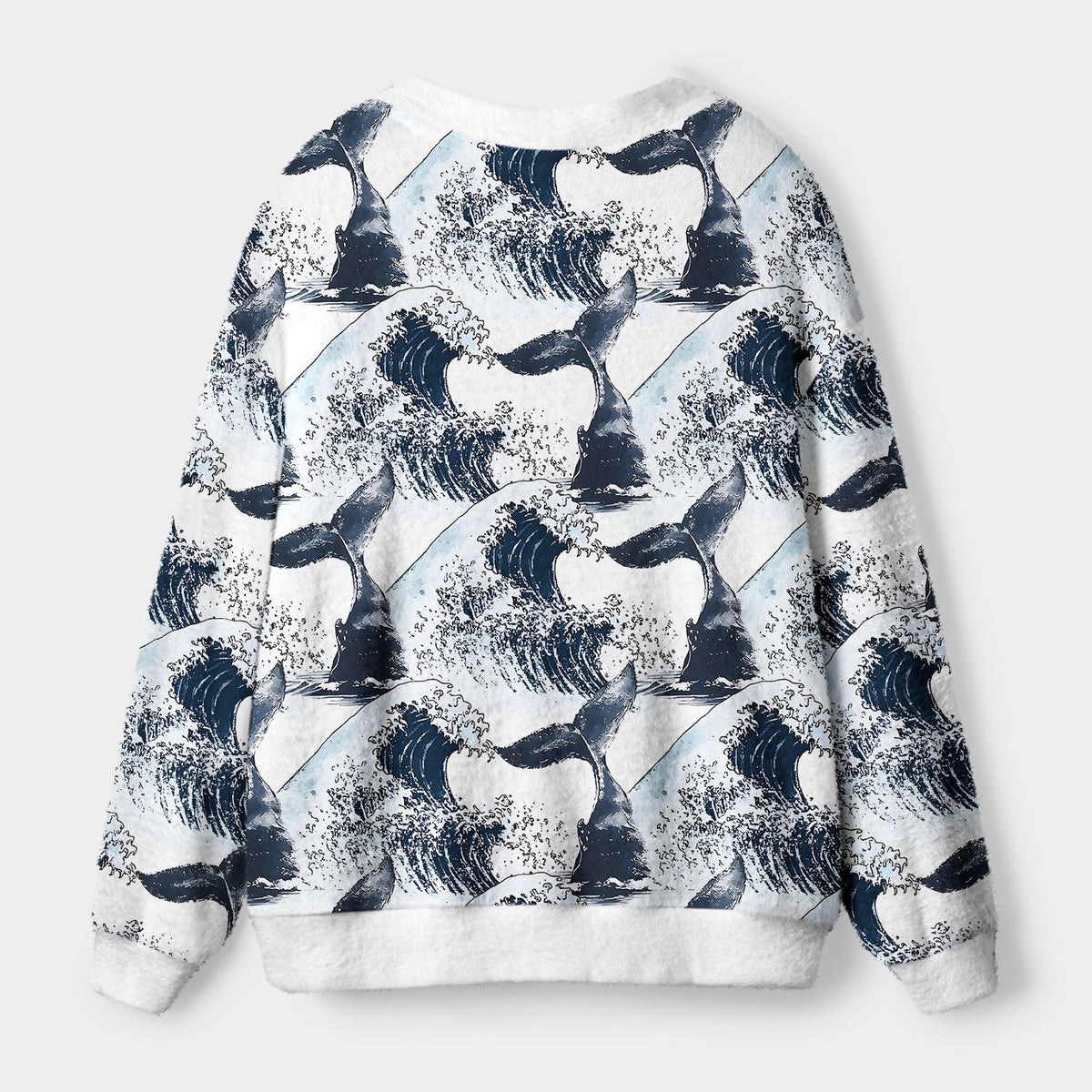 Kyoto-Lion Whale Tail Wave Art Ugly Cardigan Sweater