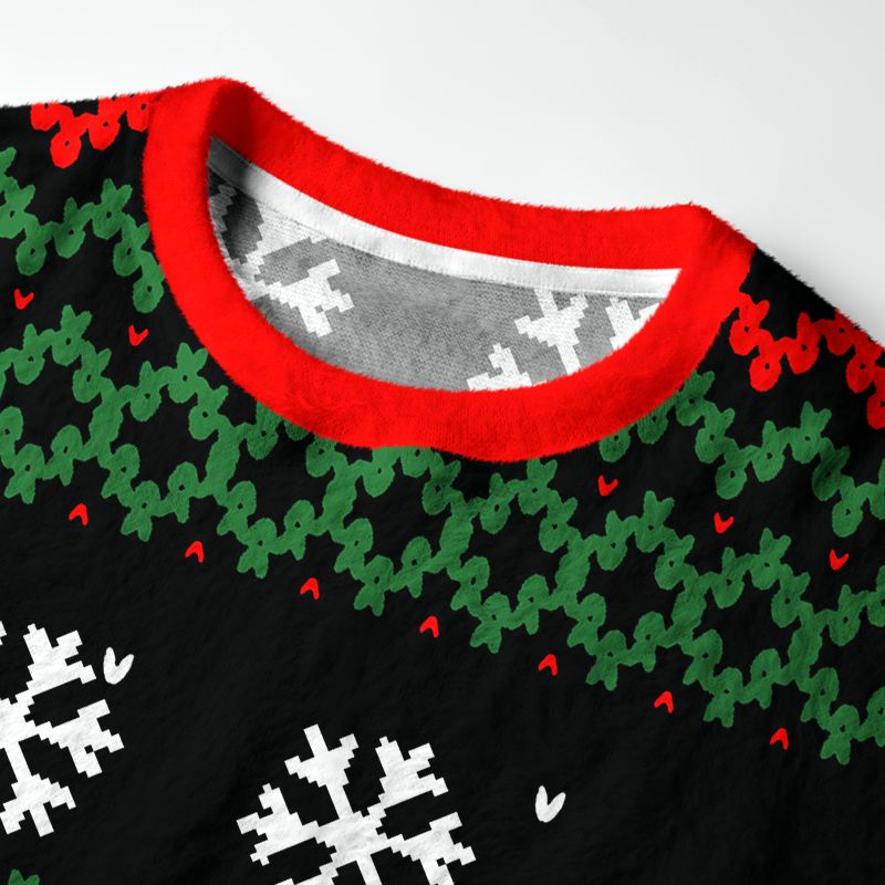 Kyoto-Lion Cat Riding A Dinosaur Fuzzy Christmas Ugly Sweatshirt