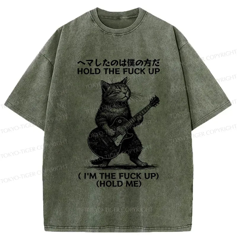 Funny Cat Guitarist Washed T-Shirt