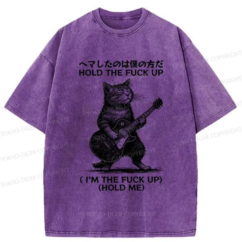 Funny Cat Guitarist Washed T-Shirt