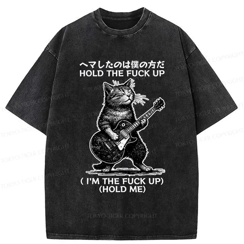 Funny Cat Guitarist Washed T-Shirt