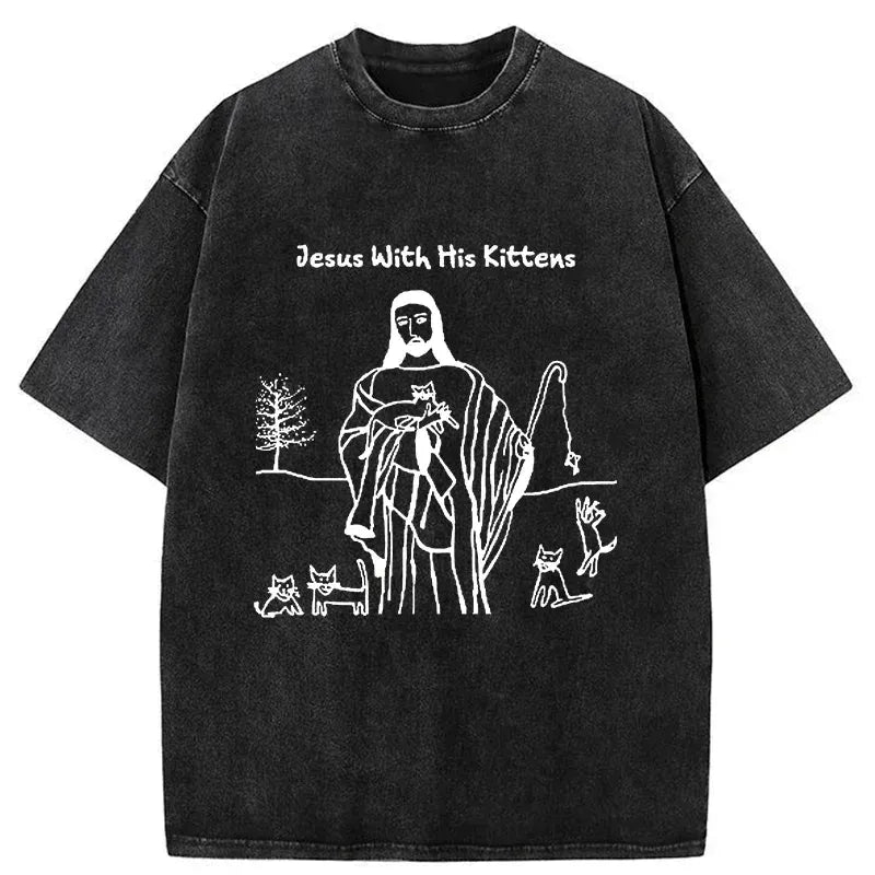 soft Japanese cat t-shirt for daily wear