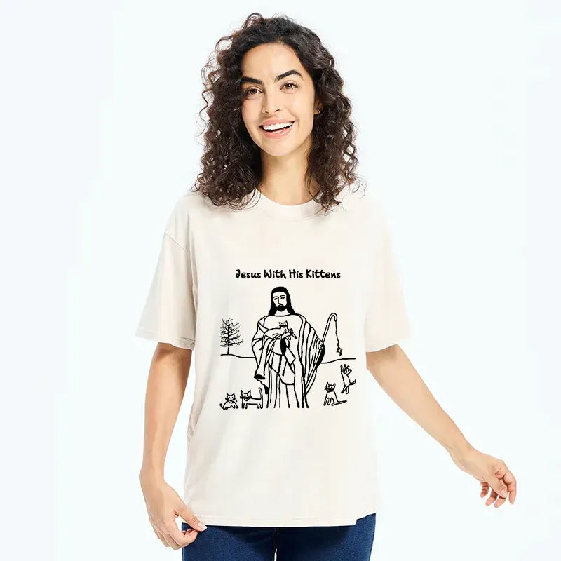 vintage washed unisex cat t-shirt