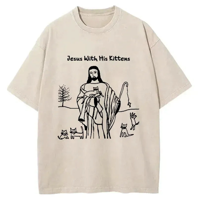 vintage washed unisex cat t-shirt