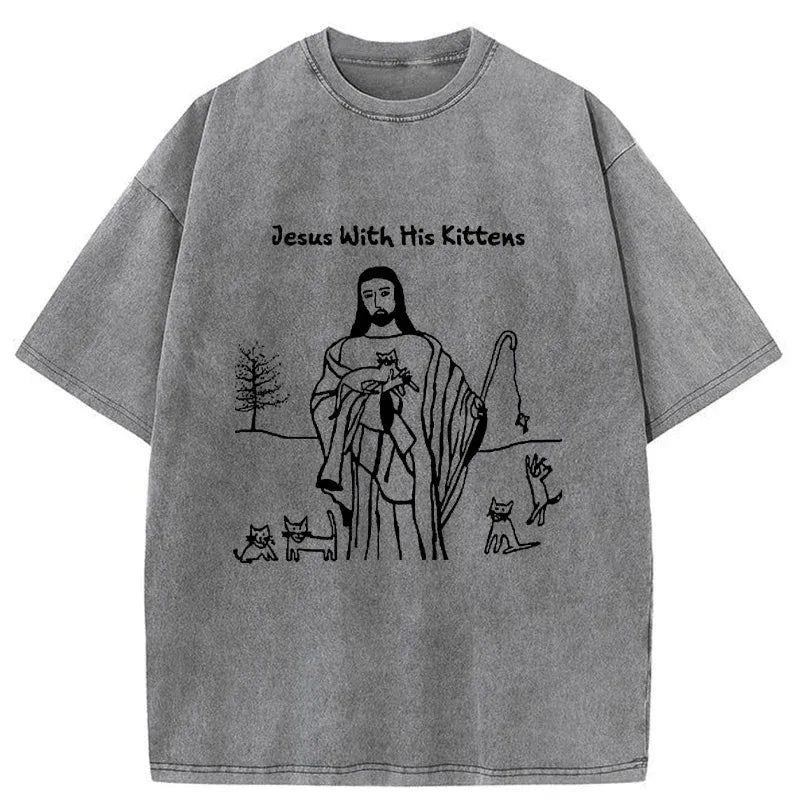 vintage washed unisex cat t-shirt