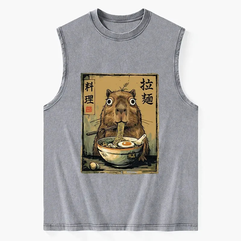 Kyoto-Lion Cute Capybara Eating Ramen Washed Tank