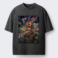 Kyoto-Lion Colorful Flame Spirits Around Dead Head Washed T-Shirt