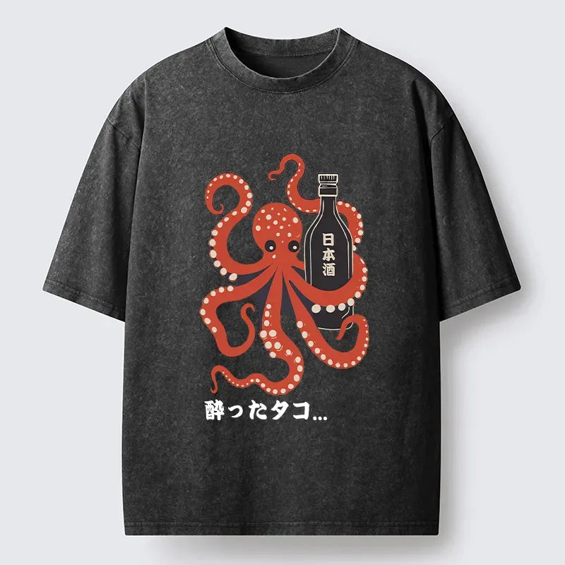 japanese vintage tiger octopus washed t-shirt