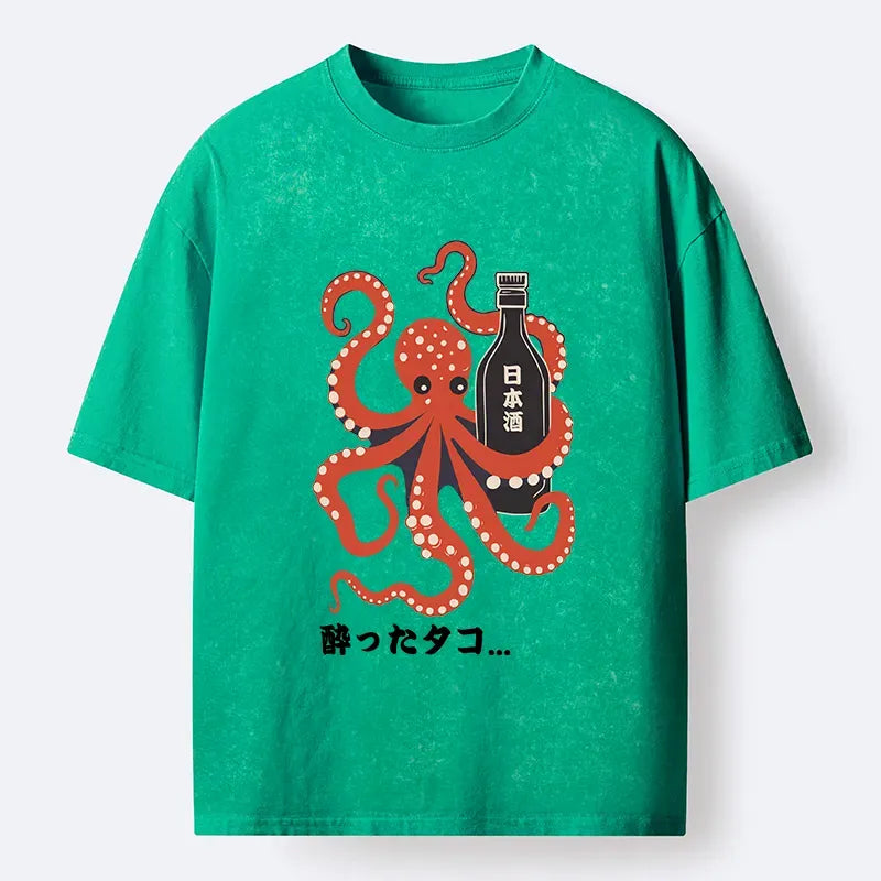 japanese vintage tiger octopus washed t-shirt