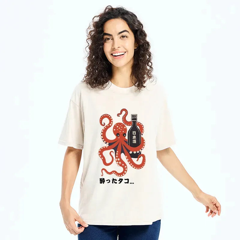 japanese vintage tiger octopus washed t-shirt
