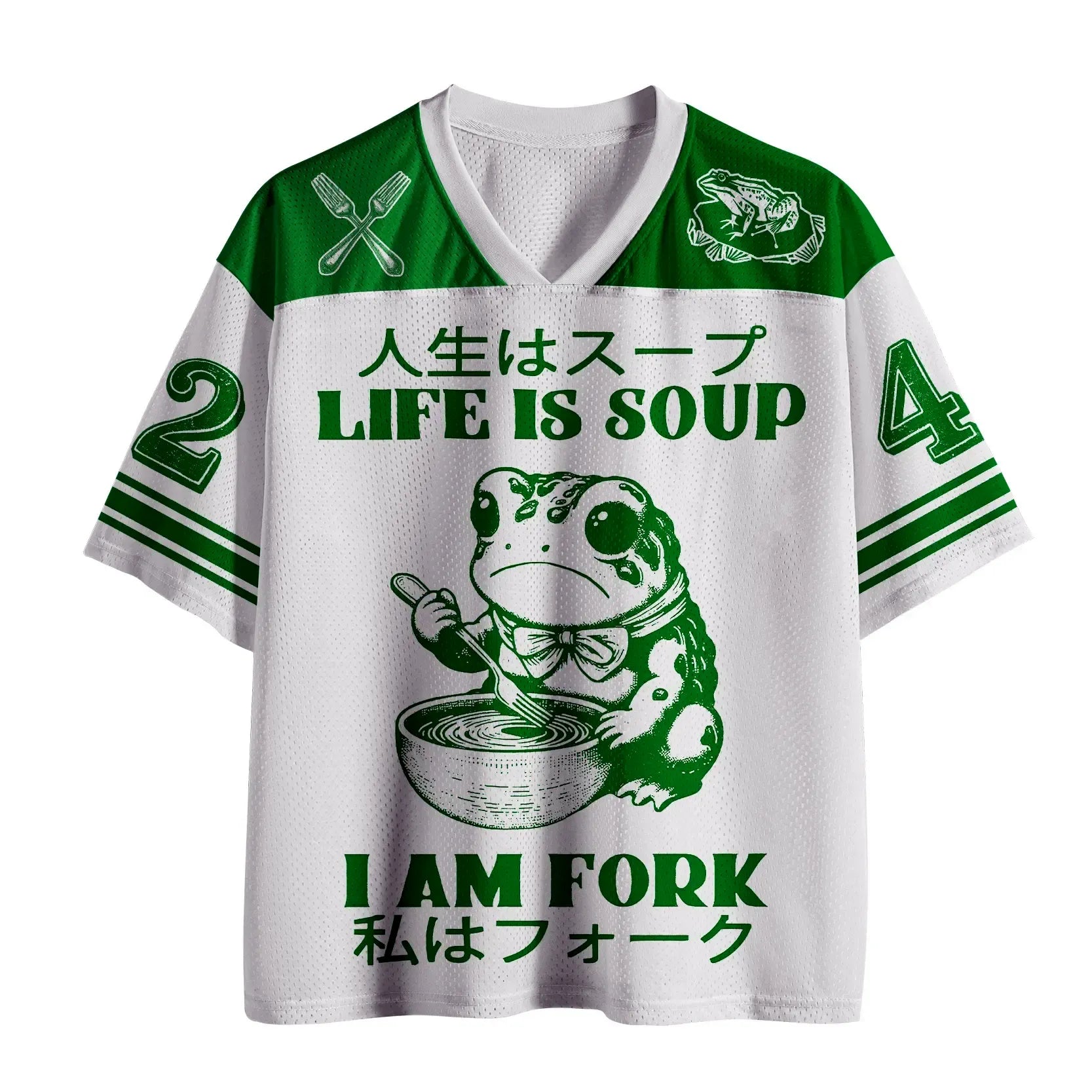 Kyoto-Lion Cute Frog£ºLife Is Soup I Am Fork Mesh Jersey