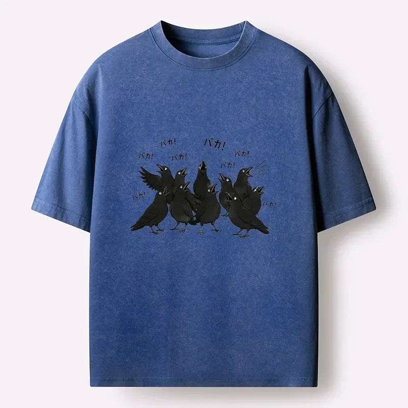 Japanese Crow Washed T-Shirt for Streetwear
