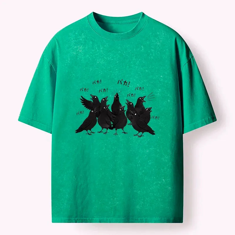 Japanese Crow Washed T-Shirt for Streetwear