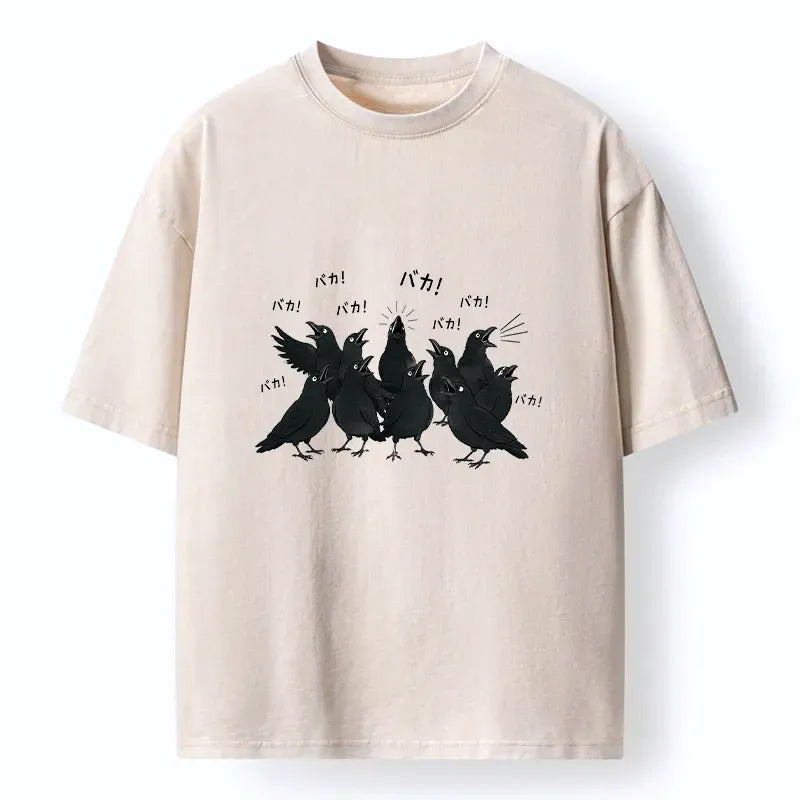 Washed Crow T-Shirt with Japanese Print