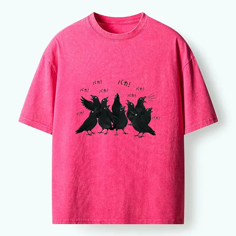 Japanese Crow Washed T-Shirt for Streetwear