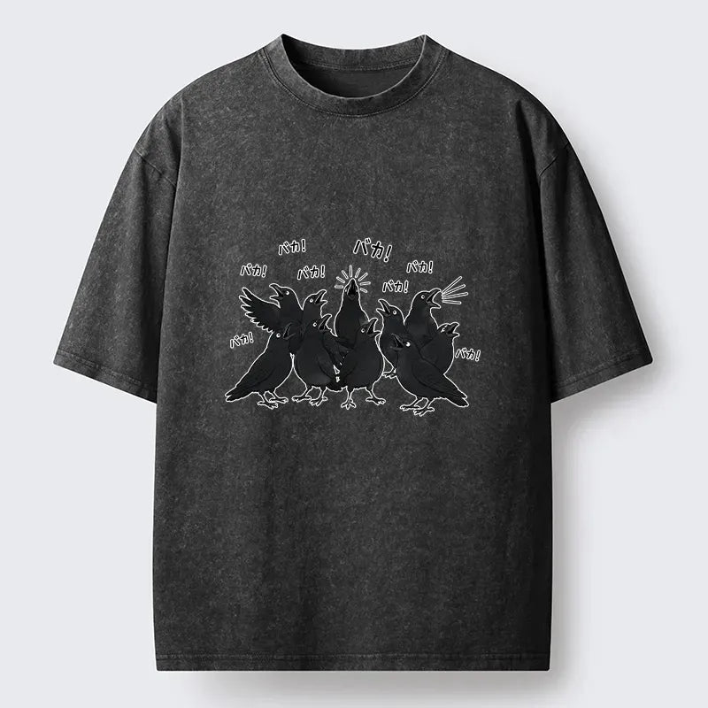 Japanese Crow Washed T-Shirt for Streetwear