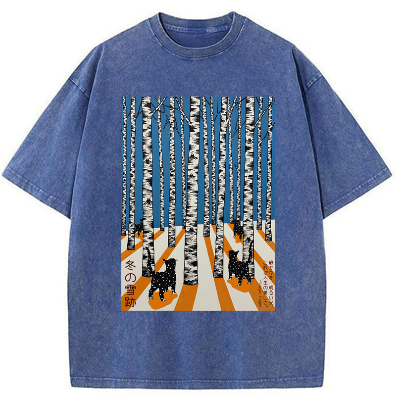 Kyoto-Lion Traces In The Winter Snow Washed T-Shirt