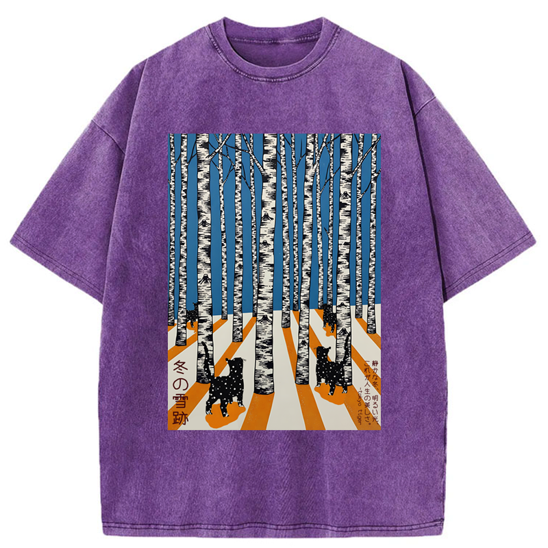 Kyoto-Lion Traces In The Winter Snow Washed T-Shirt