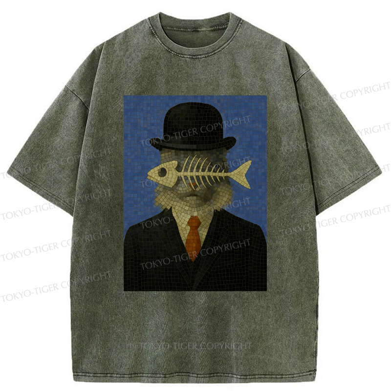 Kyoto-Lion Fishbone Gentleman Maine Coon Washed T-Shirt