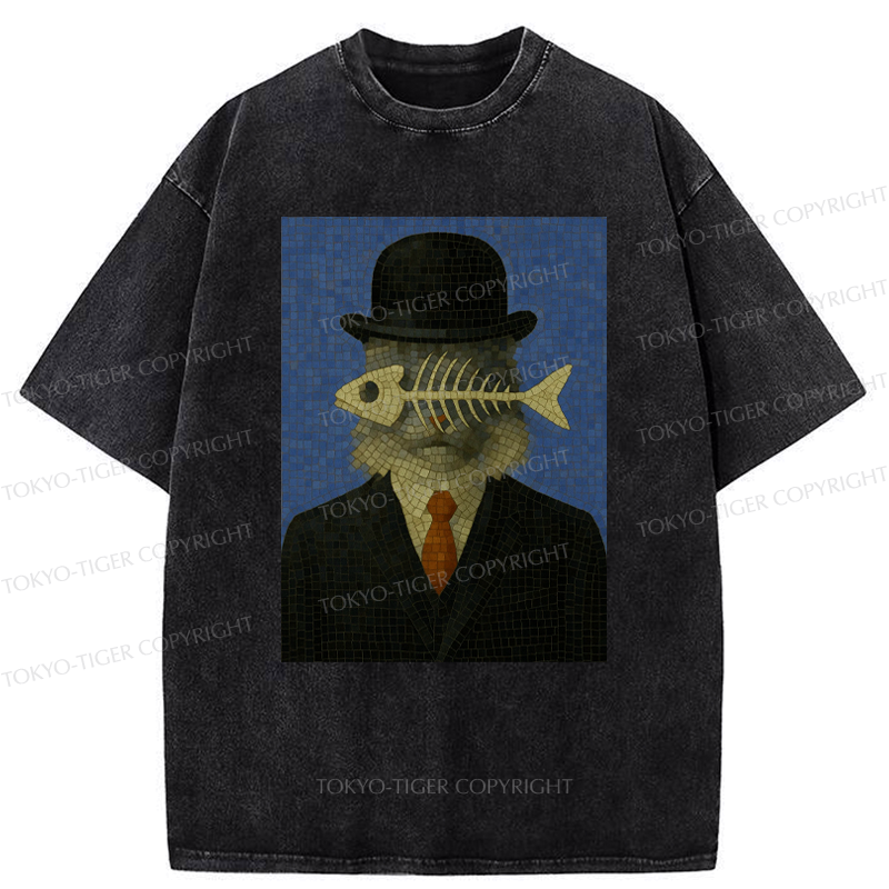 Kyoto-Lion Fishbone Gentleman Maine Coon Washed T-Shirt