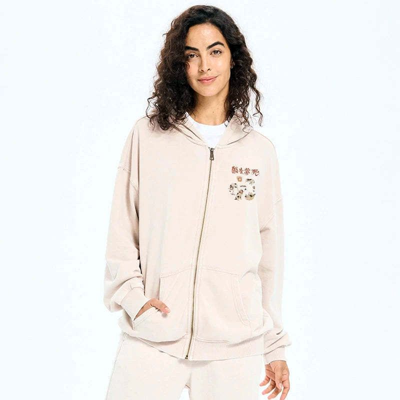 Kyoto-Lion Drunken Cats Washed Zip Hoodie