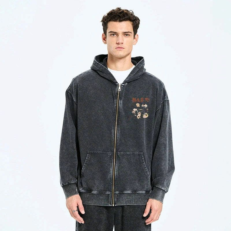 washed unisex hoodie streetwear trendy