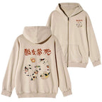 Japanese vintage cat zip hoodie for men