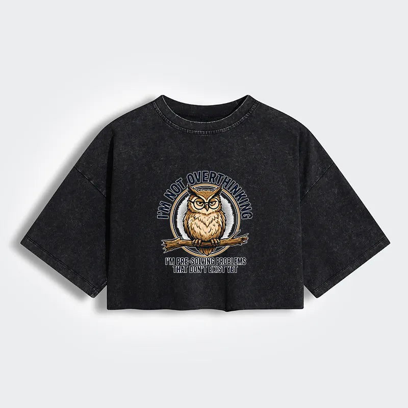 Kyoto-Lion Overthink Master Owl Women's Washed Crop T-Shirt