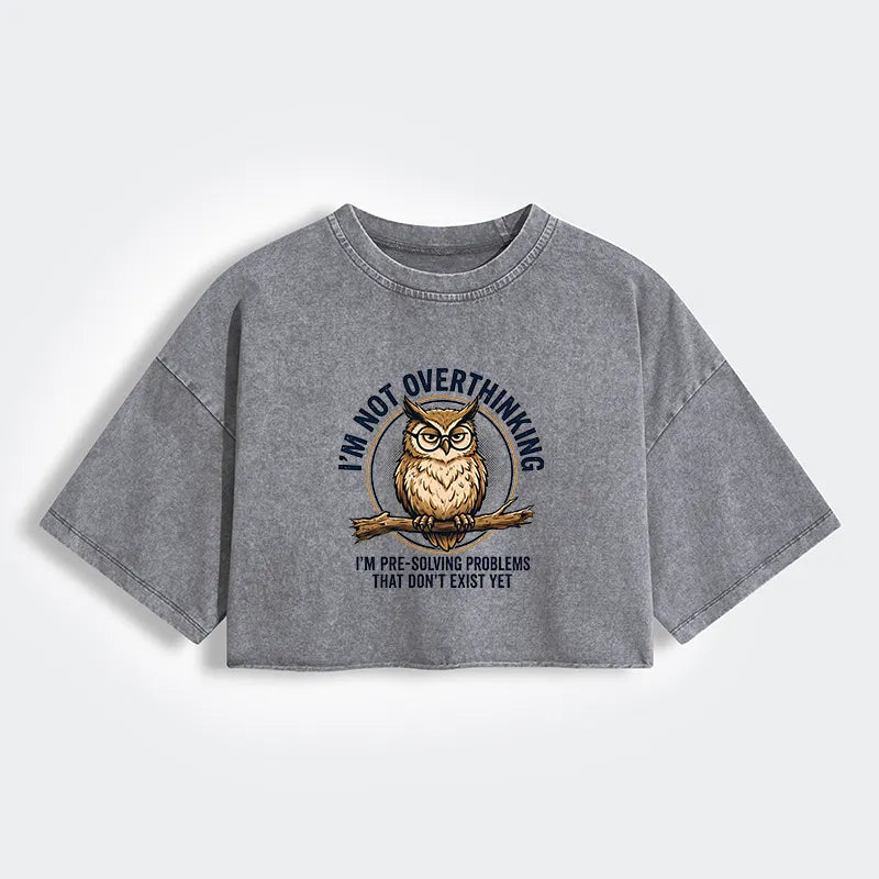 Kyoto-Lion Overthink Master Owl Women's Washed Crop T-Shirt