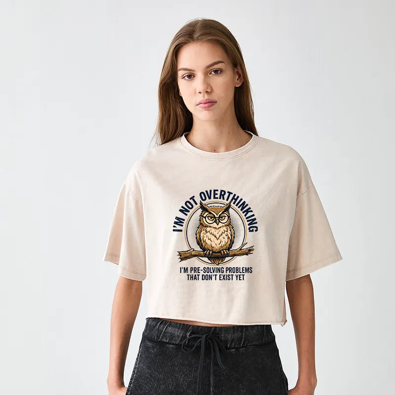 Kyoto-Lion Overthink Master Owl Women's Washed Crop T-Shirt
