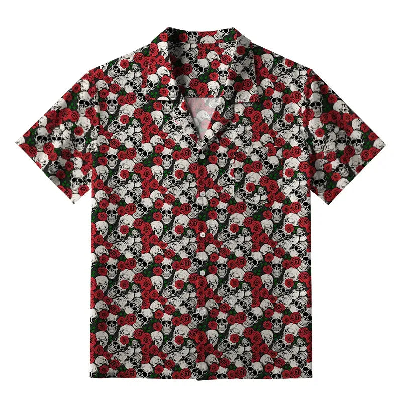 Kyoto-Lion Gothic Skulls And Roses Aloha Hawaiian Shirt