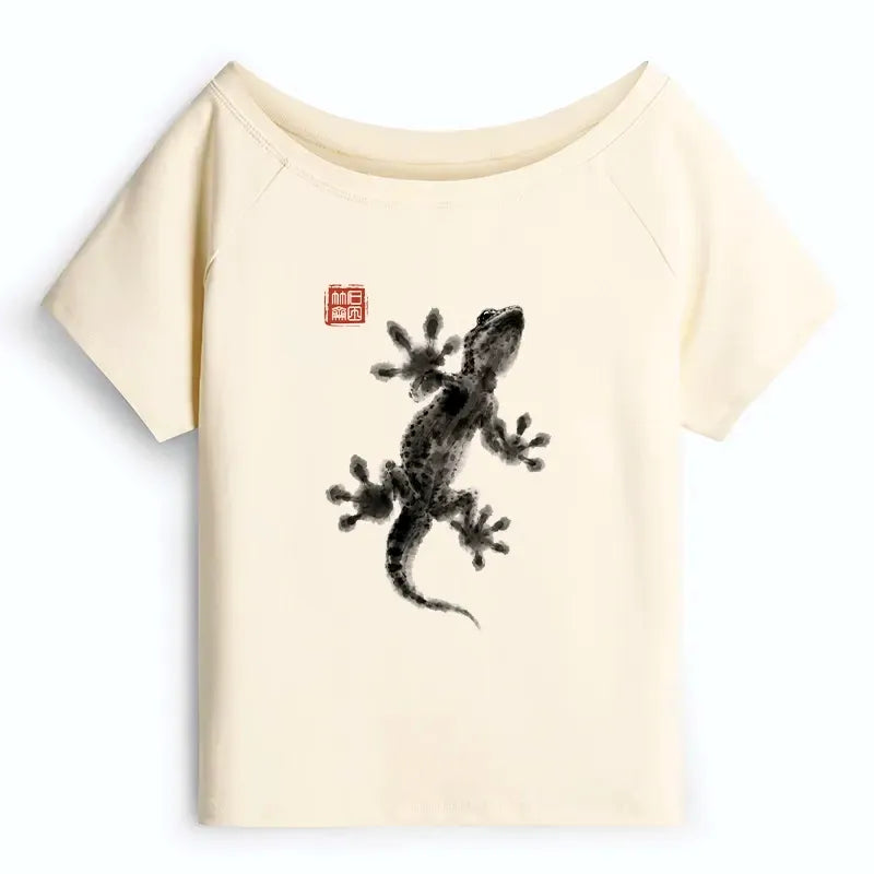 Trendy Japanese Gecko Tee for Summer