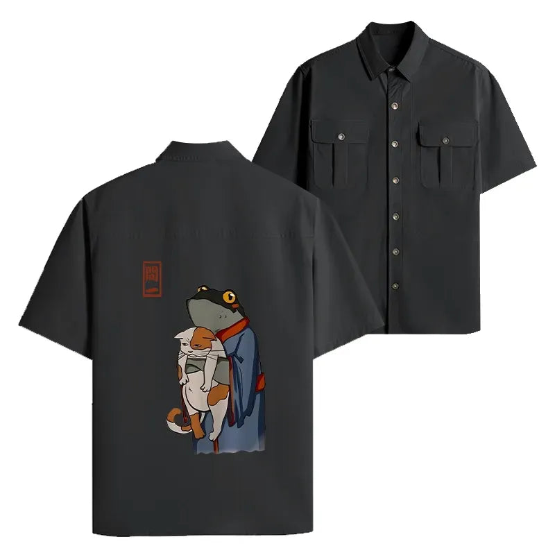 Kyoto-Lion The Frog Holds The Cat Work Shirt