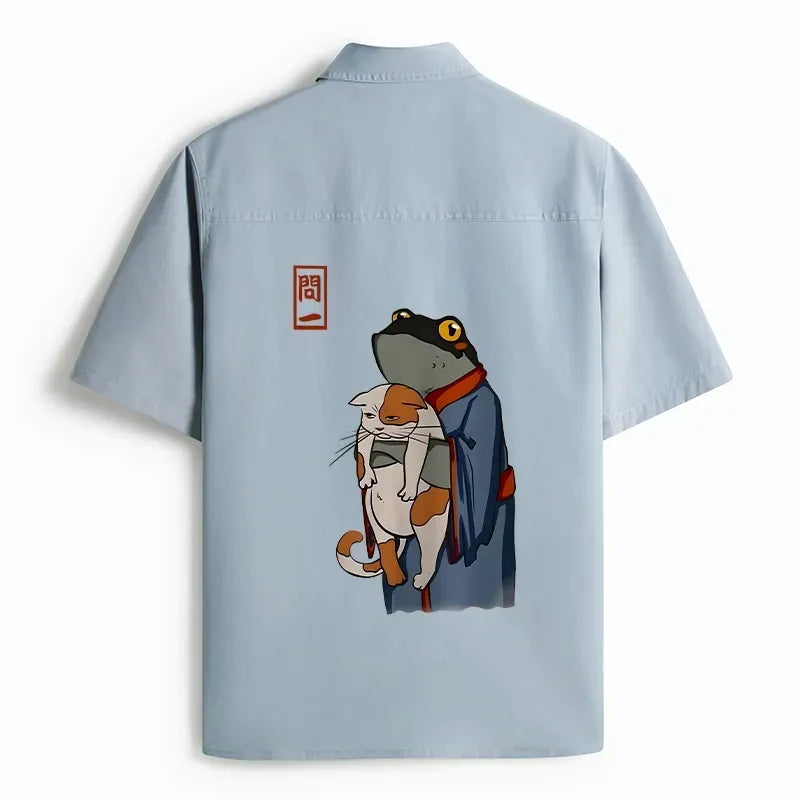 Kyoto-Lion The Frog Holds The Cat Work Shirt