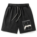 Kyoto-Lion Black Cat Biting Washed Shorts